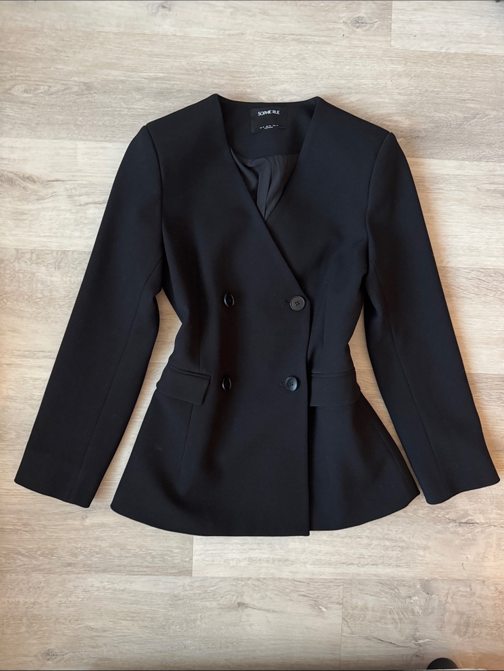 Sophie Rue Black Double-Breasted Peplum Blazer